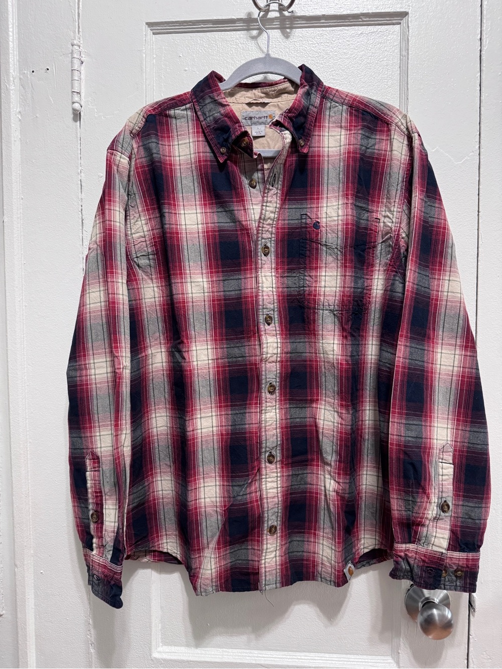 Carhartt Red and Navy Plaid Button-Down Shirt